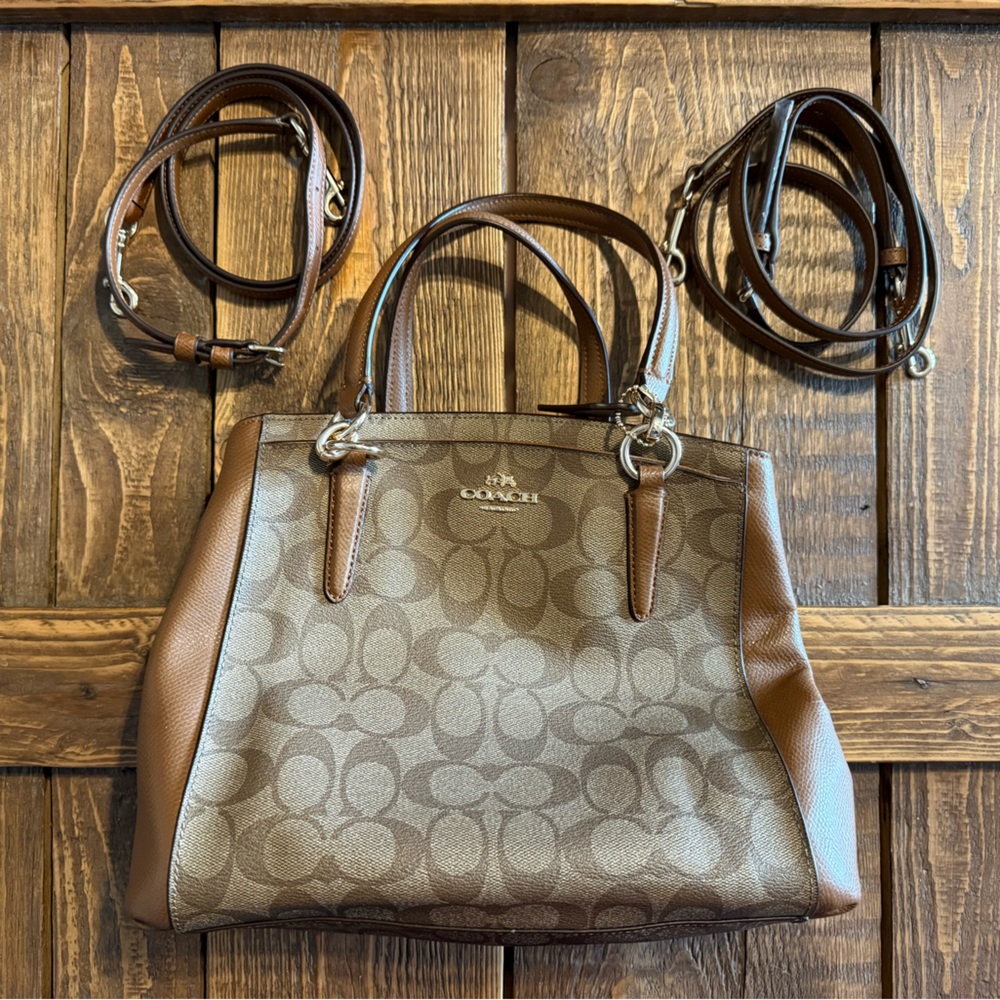 Coach Tan and Brown Signature Shoulder Bag